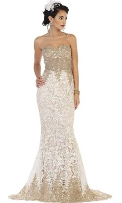 Formal Gowns May Queen - RQ7458 Lace Strapless Corset Bodice Mermaid Evening Dress