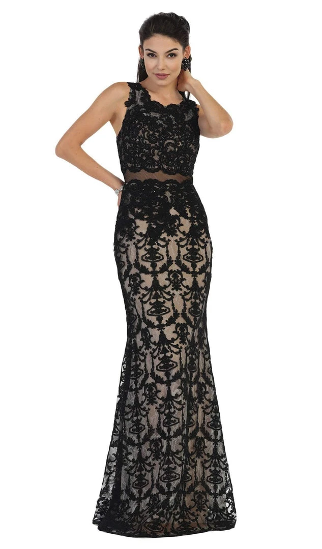 May Queen - RQ7460 Sleeveless Embellished Lace Sheath Evening Gown 3 May Queen - RQ7460 Sleeveless Embellished Lace Sheath Evening Gown