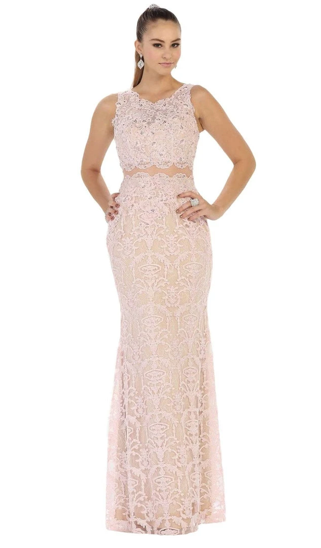 May Queen - RQ7460 Sleeveless Embellished Lace Sheath Evening Gown 8 May Queen - RQ7460 Sleeveless Embellished Lace Sheath Evening Gown