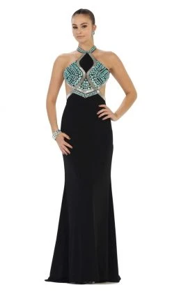 Formal Gowns May Queen - RQ7462 Halter Beaded Low Back Evening Dress 8 Formal Gowns May Queen - RQ7462 Halter Beaded Low Back Evening Dress