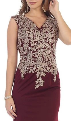Formal Gowns May Queen - RQ7464 Metallic Lace Embroidered V-Neck Sheath Evening Dress 11 Formal Gowns May Queen - RQ7464 Metallic Lace Embroidered V-Neck Sheath Evening Dress