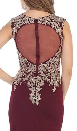 Formal Gowns May Queen - RQ7464 Metallic Lace Embroidered V-Neck Sheath Evening Dress 13 Formal Gowns May Queen - RQ7464 Metallic Lace Embroidered V-Neck Sheath Evening Dress