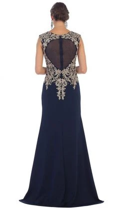 Formal Gowns May Queen - RQ7464 Metallic Lace Embroidered V-Neck Sheath Evening Dress 15 Formal Gowns May Queen - RQ7464 Metallic Lace Embroidered V-Neck Sheath Evening Dress