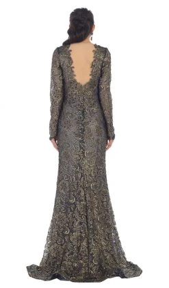 Formal Gowns May Queen - RQ7477 Long Sleeves Scallop Embellished Lace Evening Gown