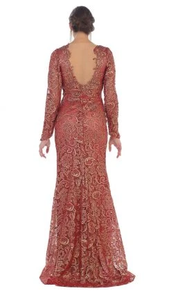 Formal Gowns May Queen - RQ7477 Long Sleeves Scallop Embellished Lace Evening Gown