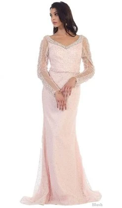 May Queen - RQ7483 Sheer Pearls And Rhinestone Mesh Evening Gown Formal Gowns 14 May Queen - RQ7483 Sheer Pearls And Rhinestone Mesh Evening Gown Formal Gowns