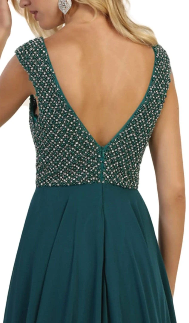 May Queen - RQ7512 Embellished V-neck A-line Dress With Train Formal Gowns 6 May Queen - RQ7512 Embellished V-neck A-line Dress With Train Formal Gowns