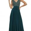 May Queen - RQ7512 Embellished V-neck A-line Dress With Train Formal Gowns