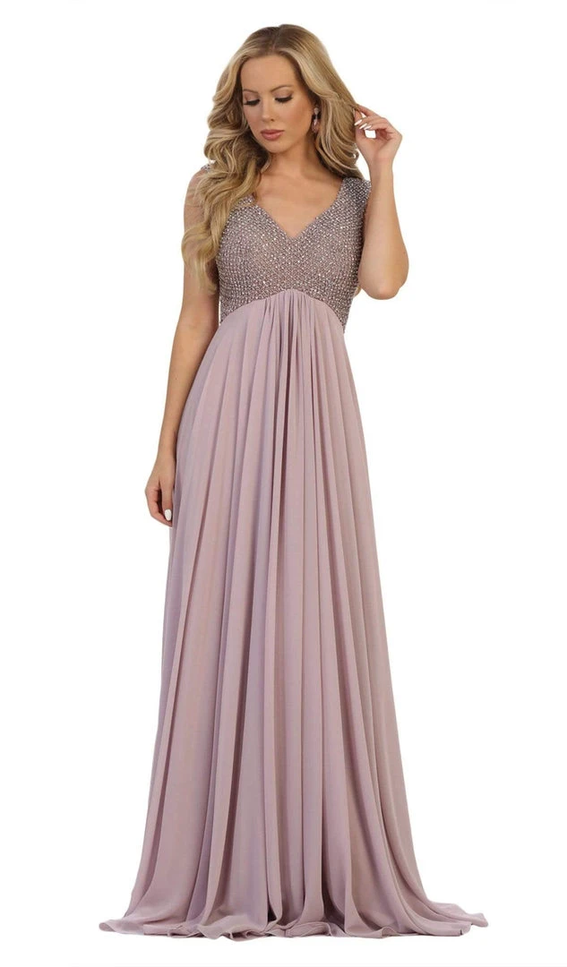 May Queen - RQ7512 Embellished V-neck A-line Dress With Train Formal Gowns 7 May Queen - RQ7512 Embellished V-neck A-line Dress With Train Formal Gowns