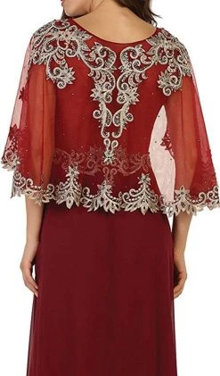 May Queen - RQ7514 Cape Sleeve Embellished A-line Mother Of The Bride Gown