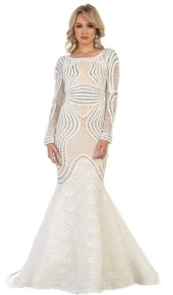 May Queen - RQ7515 Lace Embellished Bateau Mermaid Gown