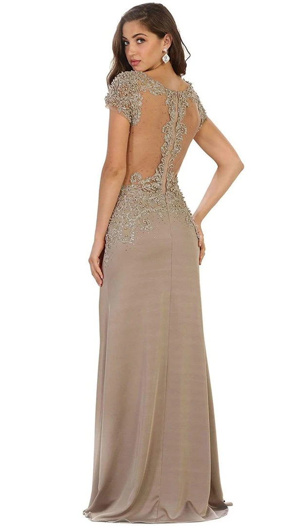 Formal Gowns May Queen - RQ7519 Embellished Illusion Bateau Sheath Mother Of The Bride Dress 8 Formal Gowns May Queen - RQ7519 Embellished Illusion Bateau Sheath Mother Of The Bride Dress