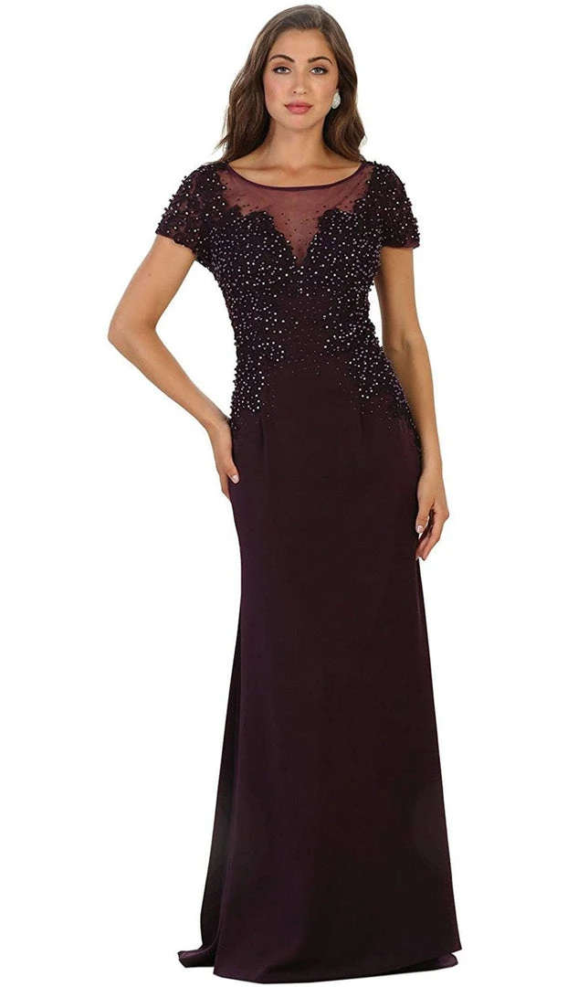 Formal Gowns May Queen - RQ7519 Embellished Illusion Bateau Sheath Mother Of The Bride Dress 3 Formal Gowns May Queen - RQ7519 Embellished Illusion Bateau Sheath Mother Of The Bride Dress