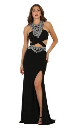 May Queen - RQ7526 Embellished Cutout Dress With Slit