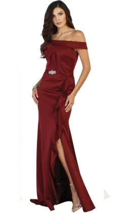 Formal Gowns May Queen - RQ7528 Off Shoulders Ruffle Detail Satin Evening Dress 16 Formal Gowns May Queen - RQ7528 Off Shoulders Ruffle Detail Satin Evening Dress