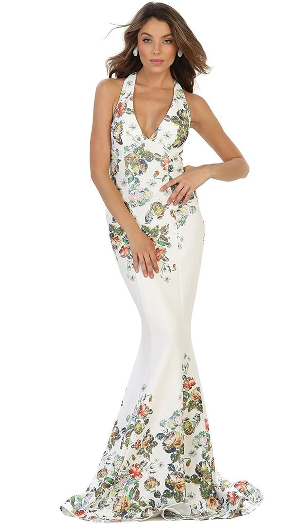Formal Gowns May Queen - RQ7529 Deep V-Neck Floral Print Mermaid Evening Gown 7 Formal Gowns May Queen - RQ7529 Deep V-Neck Floral Print Mermaid Evening Gown