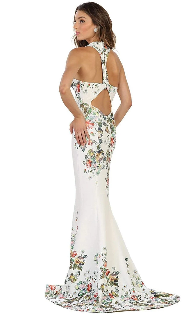 Formal Gowns May Queen - RQ7529 Deep V-Neck Floral Print Mermaid Evening Gown 8 Formal Gowns May Queen - RQ7529 Deep V-Neck Floral Print Mermaid Evening Gown