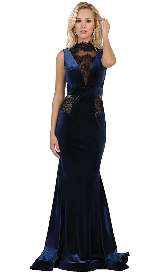 May Queen - RQ7531 Lace Illusion High Neck Sheath Evening Dress 3 May Queen - RQ7531 Lace Illusion High Neck Sheath Evening Dress