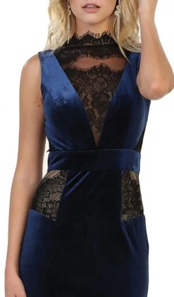 May Queen - RQ7531 Lace Illusion High Neck Sheath Evening Dress