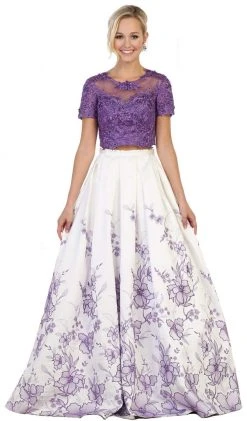May Queen - RQ7535 Two Piece Embellished Floral Print Evening Ballgown Formal Gowns
