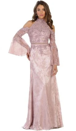 May Queen - RQ7541 Charming Cold Shoulder Lace Evening Gown