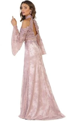 May Queen - RQ7541 Charming Cold Shoulder Lace Evening Gown