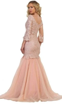 May Queen - RQ7542 Embroidered V-Neck Trumpet Evening Gown