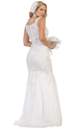 May Queen - RQ7544 Beaded Lace Square Neck Trumpet Evening Dress