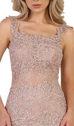 May Queen - RQ7544 Beaded Lace Square Neck Trumpet Evening Dress