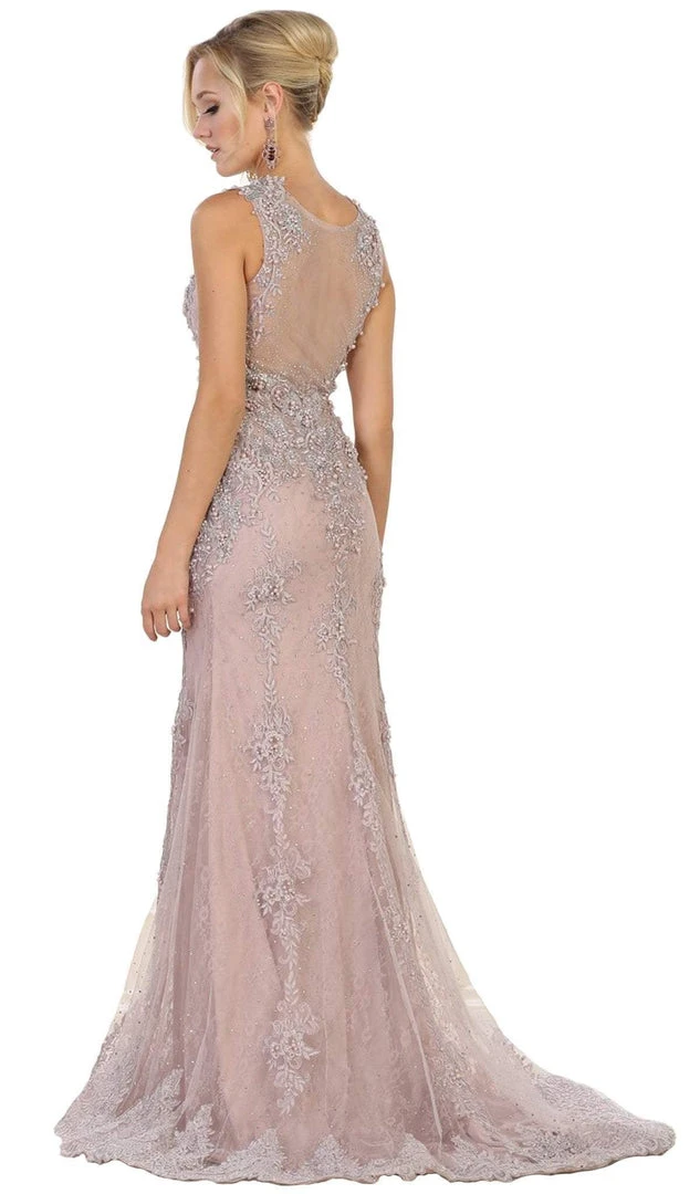 May Queen - RQ7551 Embellished Illusion Jewel Sheath Prom Gown 4 May Queen - RQ7551 Embellished Illusion Jewel Sheath Prom Gown