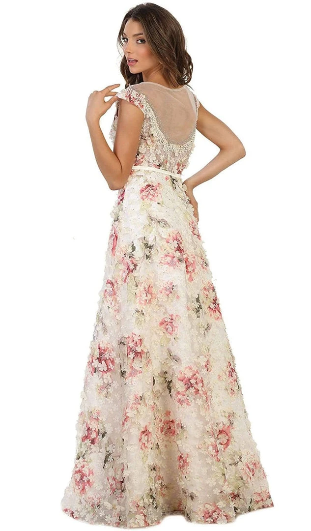 May Queen - RQ7554 Cap Sleeve Floral Embellished A-line Evening Gown 8 May Queen - RQ7554 Cap Sleeve Floral Embellished A-line Evening Gown