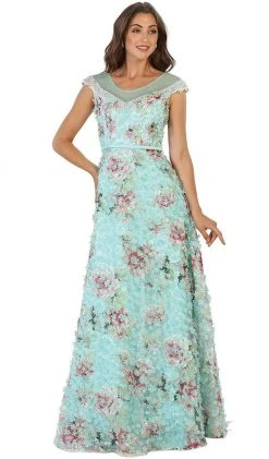May Queen - RQ7554 Cap Sleeve Floral Embellished A-line Evening Gown 16 May Queen - RQ7554 Cap Sleeve Floral Embellished A-line Evening Gown