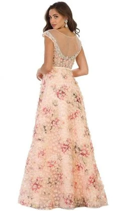 May Queen - RQ7554 Cap Sleeve Floral Embellished A-line Evening Gown 12 May Queen - RQ7554 Cap Sleeve Floral Embellished A-line Evening Gown