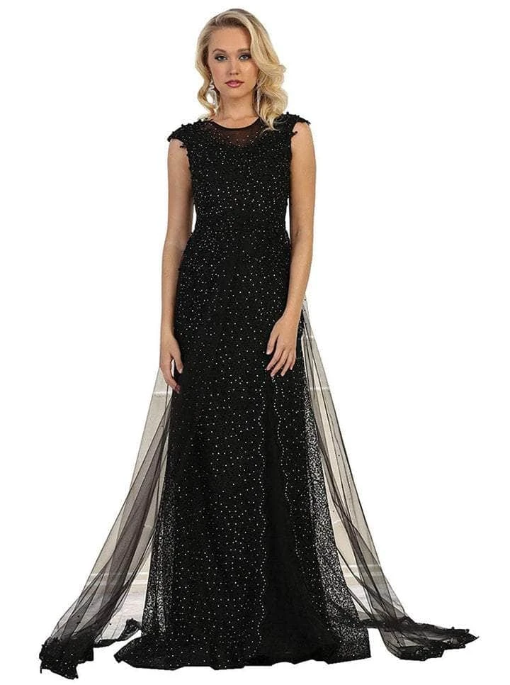 Formal Gowns May Queen - RQ7556 Cap Sleeve Embellished Jewel Neck Long Gown - 1 Pc Black In Size 10 Available 3 Formal Gowns May Queen - RQ7556 Cap Sleeve Embellished Jewel Neck Long Gown - 1 Pc Black In Size 10 Available