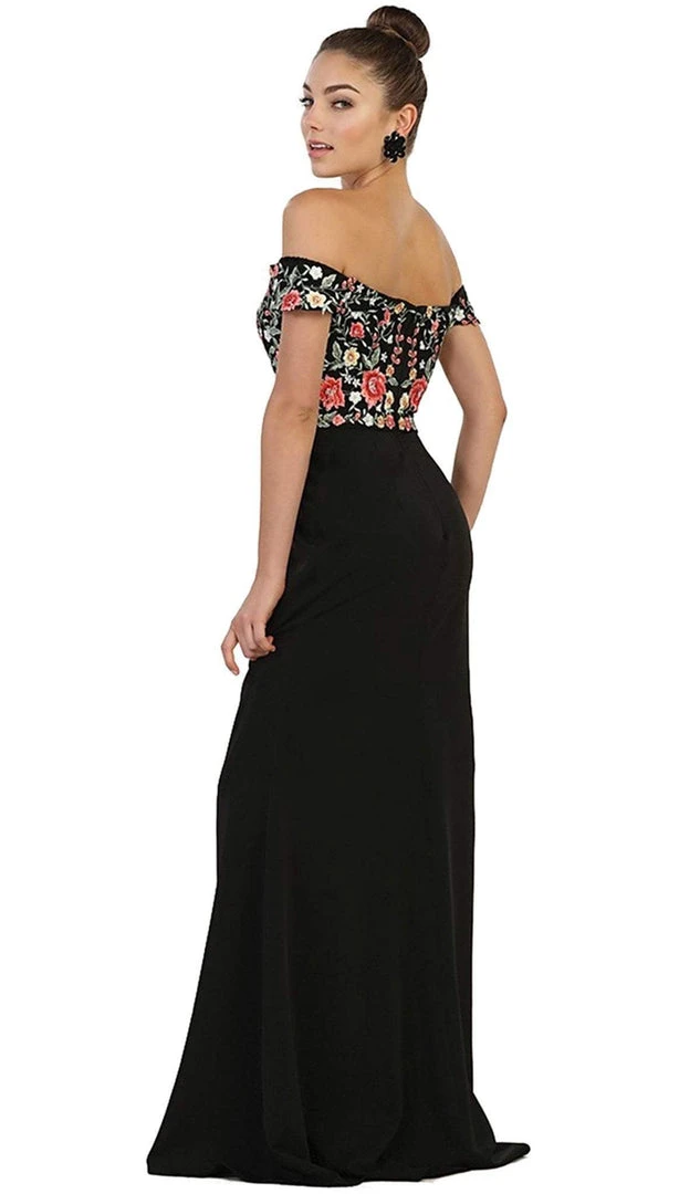 May Queen - RQ7564 Floral Applique Off-Shoulder Fitted Evening Dress Formal Gowns 6 May Queen - RQ7564 Floral Applique Off-Shoulder Fitted Evening Dress Formal Gowns