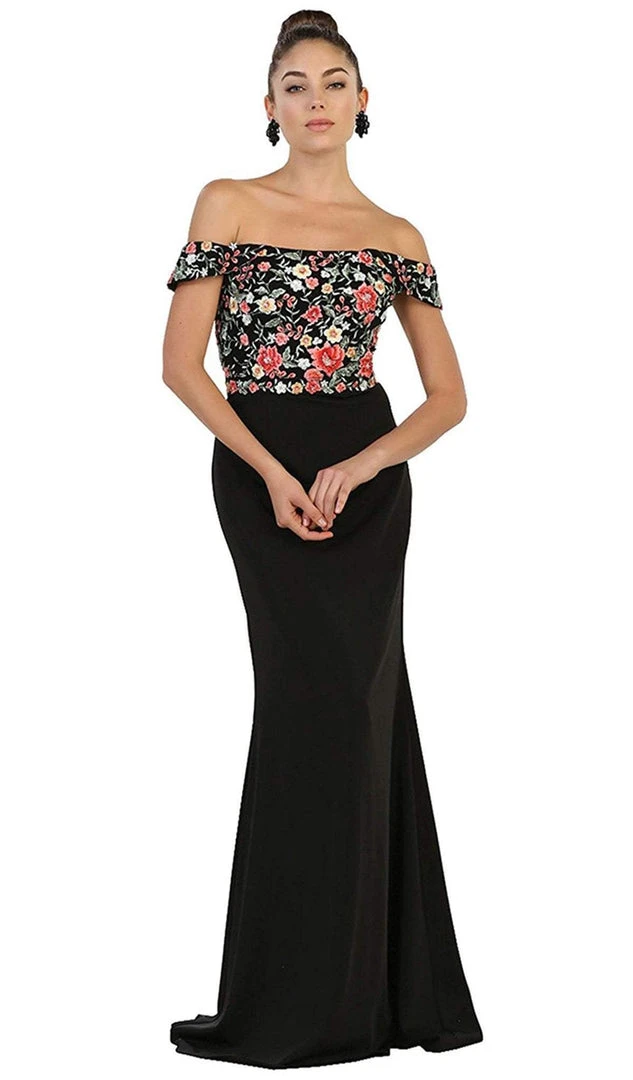 May Queen - RQ7564 Floral Applique Off-Shoulder Fitted Evening Dress Formal Gowns 5 May Queen - RQ7564 Floral Applique Off-Shoulder Fitted Evening Dress Formal Gowns