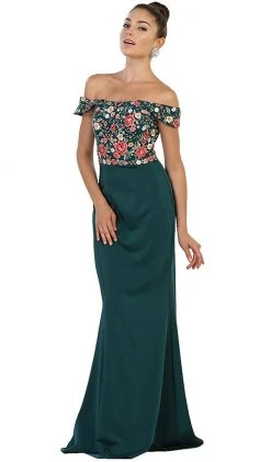 May Queen - RQ7564 Floral Applique Off-Shoulder Fitted Evening Dress Formal Gowns 16 May Queen - RQ7564 Floral Applique Off-Shoulder Fitted Evening Dress Formal Gowns