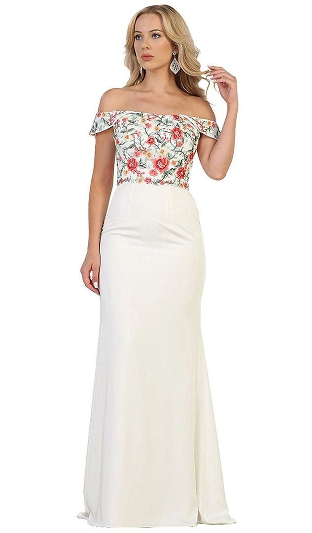 May Queen - RQ7564 Floral Applique Off-Shoulder Fitted Evening Dress Formal Gowns 3 May Queen - RQ7564 Floral Applique Off-Shoulder Fitted Evening Dress Formal Gowns