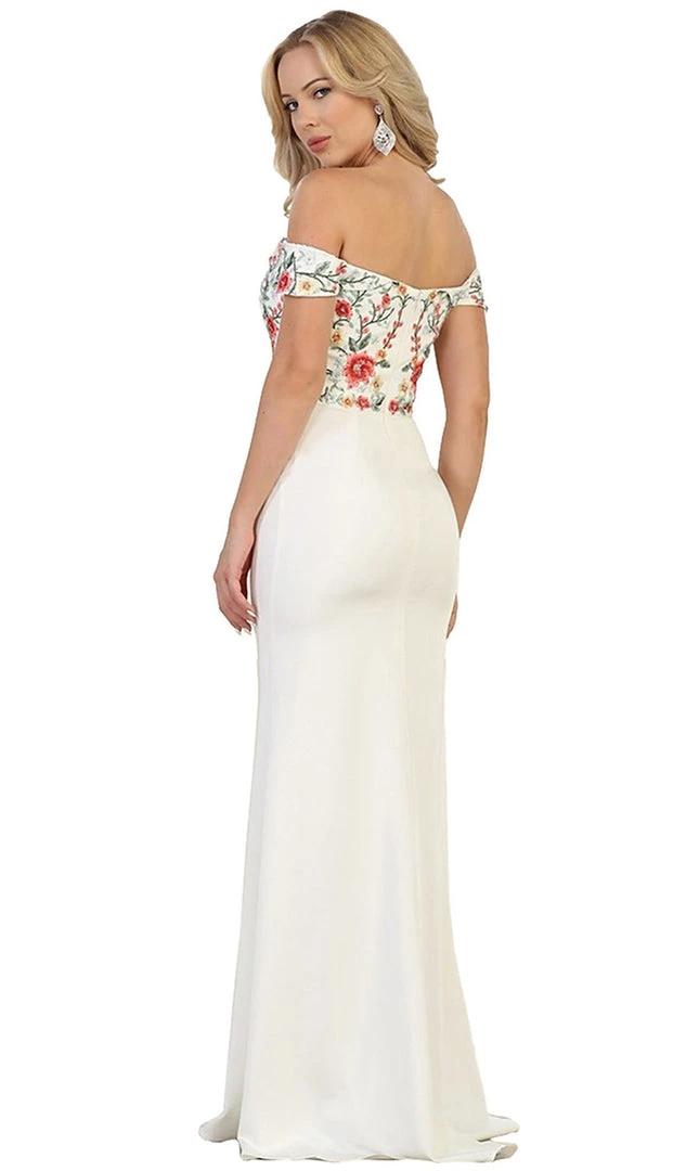 May Queen - RQ7564 Floral Applique Off-Shoulder Fitted Evening Dress Formal Gowns 4 May Queen - RQ7564 Floral Applique Off-Shoulder Fitted Evening Dress Formal Gowns