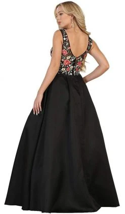 Formal Gowns May Queen - RQ7565 Floral Embroided V-neck Prom Ballgown 10 Formal Gowns May Queen - RQ7565 Floral Embroided V-neck Prom Ballgown