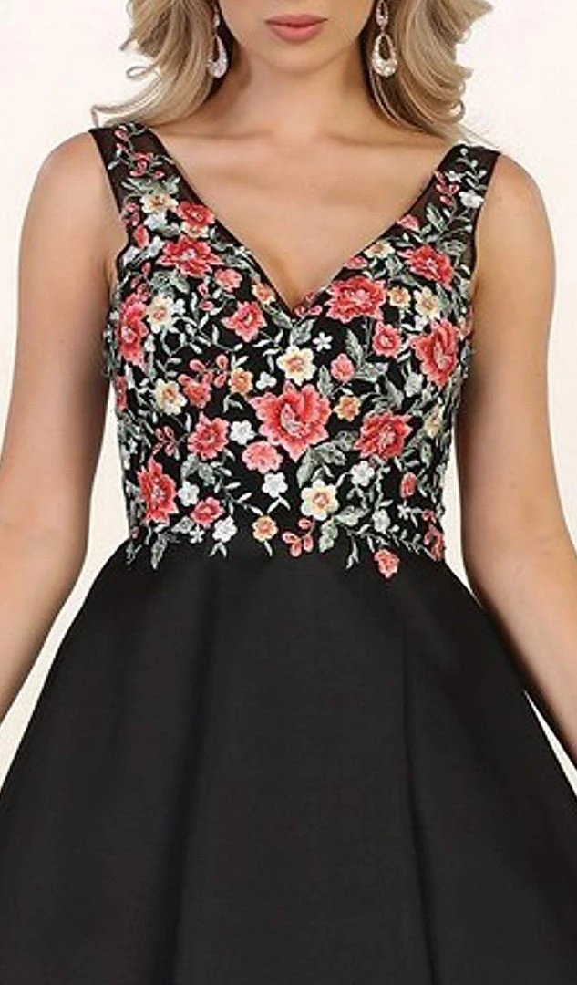 Formal Gowns May Queen - RQ7565 Floral Embroided V-neck Prom Ballgown 4 Formal Gowns May Queen - RQ7565 Floral Embroided V-neck Prom Ballgown