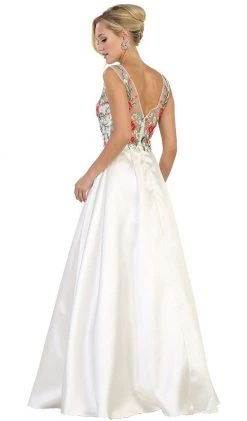 Formal Gowns May Queen - RQ7565 Floral Embroided V-neck Prom Ballgown 13 Formal Gowns May Queen - RQ7565 Floral Embroided V-neck Prom Ballgown