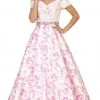 May Queen - RQ7574 Off-Shoulder Floral Print A-line Prom Gown