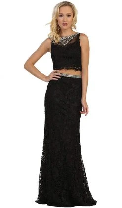 Formal Gowns May Queen - RQ7579 Sleeveless Two-Piece Lace Sheath Evening Gown