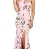 May Queen - RQ7580 Haltered Floral Print Sheath Evening Gown With Side Slit Formal Gowns