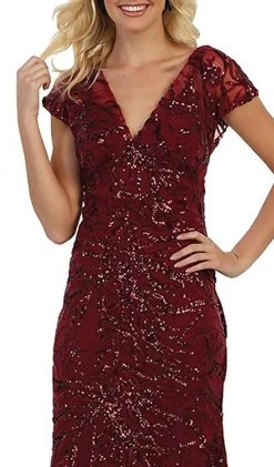 May Queen - RQ7585 Plunging V-neck Embellished Trumpet Mother Of The Bride Gown Formal Gowns