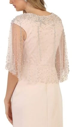 Formal Gowns May Queen - RQ7592 Bead Embellished Capelet Evening Gown 10 Formal Gowns May Queen - RQ7592 Bead Embellished Capelet Evening Gown