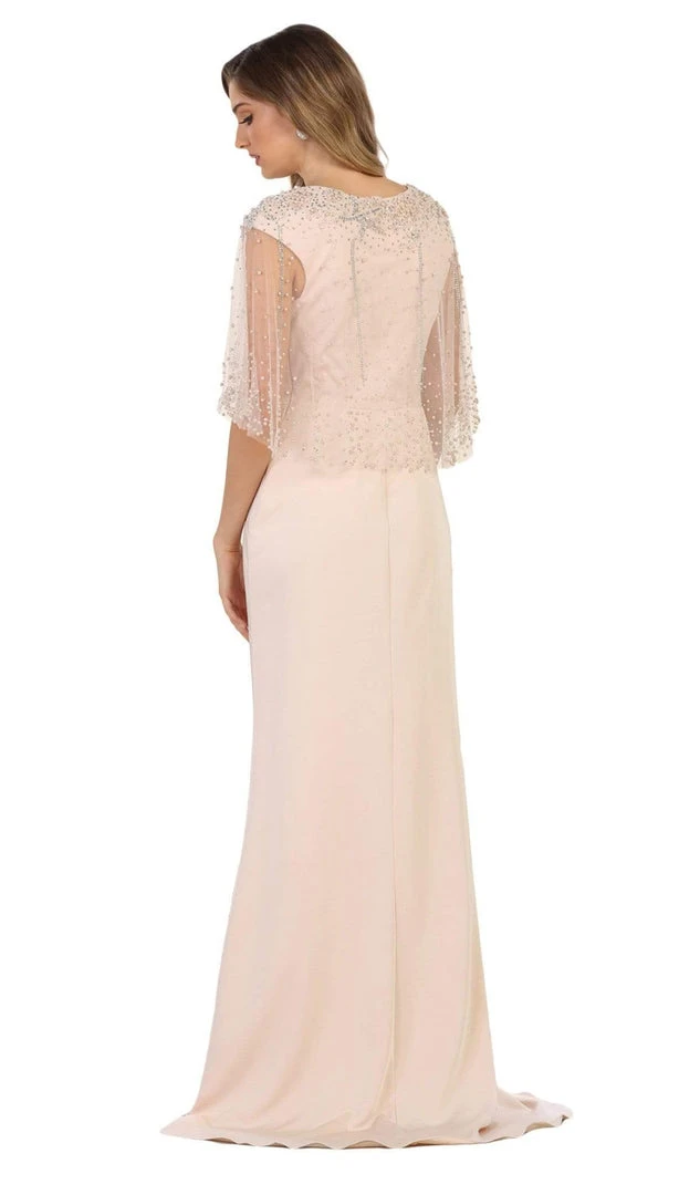 Formal Gowns May Queen - RQ7592 Bead Embellished Capelet Evening Gown 5 Formal Gowns May Queen - RQ7592 Bead Embellished Capelet Evening Gown