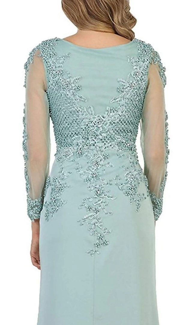 May Queen - RQ7594 Embellished Long Sleeve Illusion Scoop Sheath Mother Of The Bride Gown 6 May Queen - RQ7594 Embellished Long Sleeve Illusion Scoop Sheath Mother Of The Bride Gown