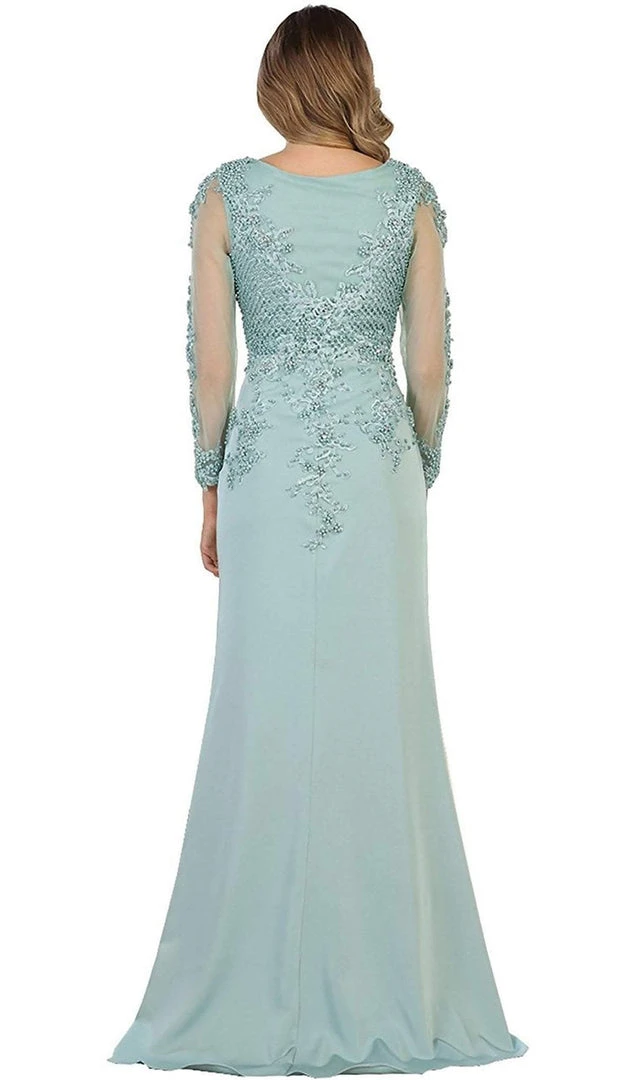 May Queen - RQ7594 Embellished Long Sleeve Illusion Scoop Sheath Mother Of The Bride Gown 4 May Queen - RQ7594 Embellished Long Sleeve Illusion Scoop Sheath Mother Of The Bride Gown